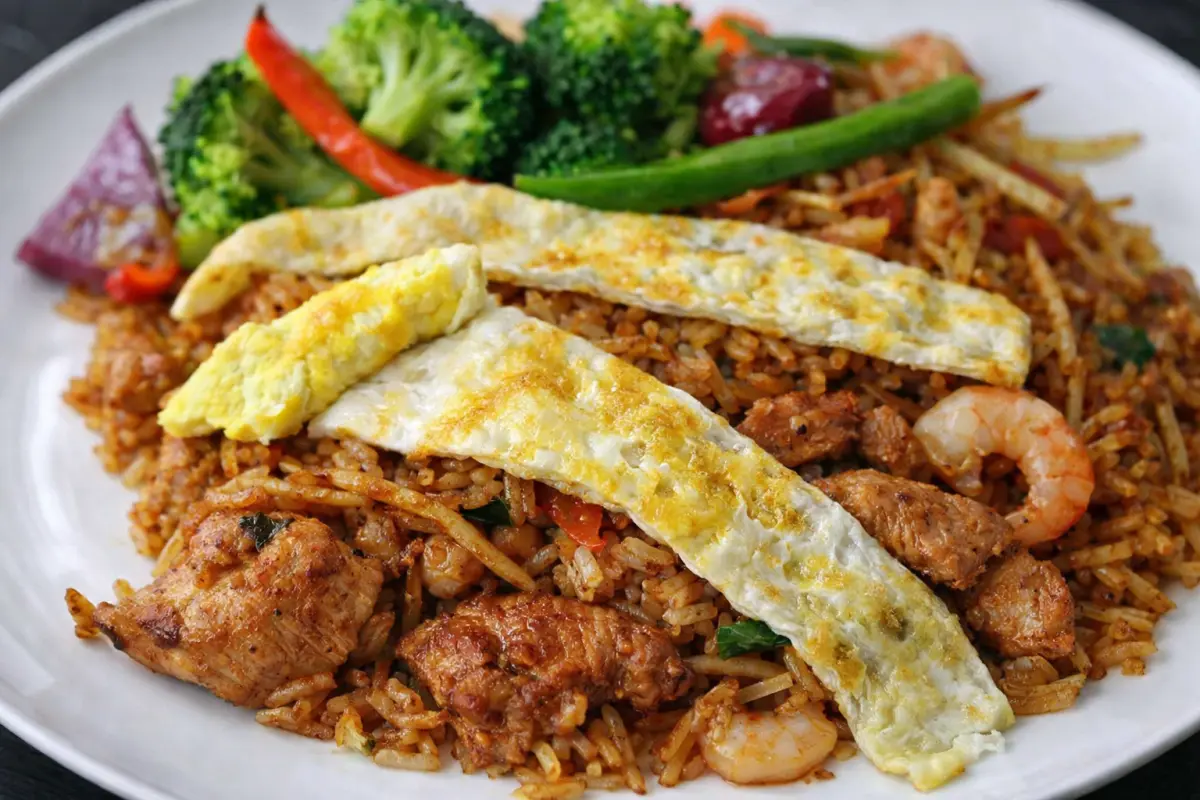 Indonesisk nasi goreng serverad